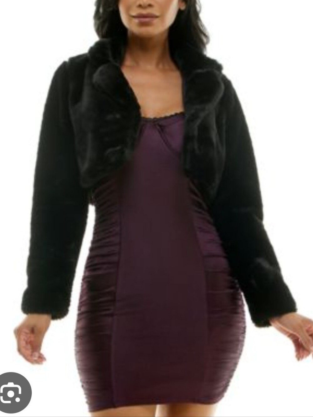 BCX Black Faux Fur Cropped Jacket Size S NWT Long Sleeve Open Front Bolero